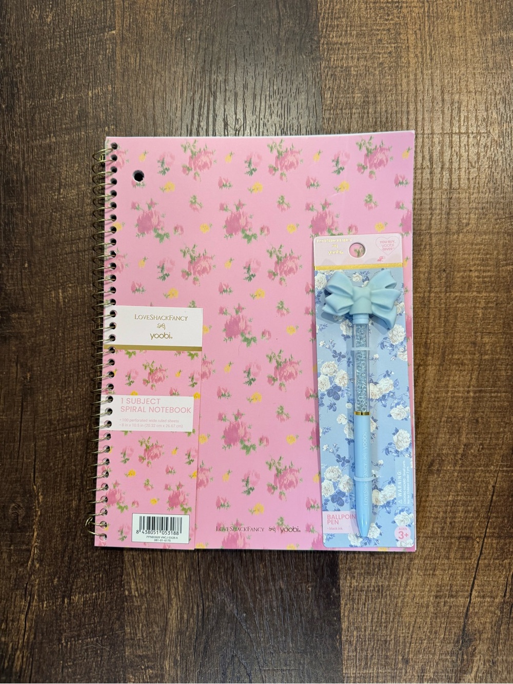 LoveShackFancy x target yoobi ikat rose l 1 subject notebook and blue bow pen